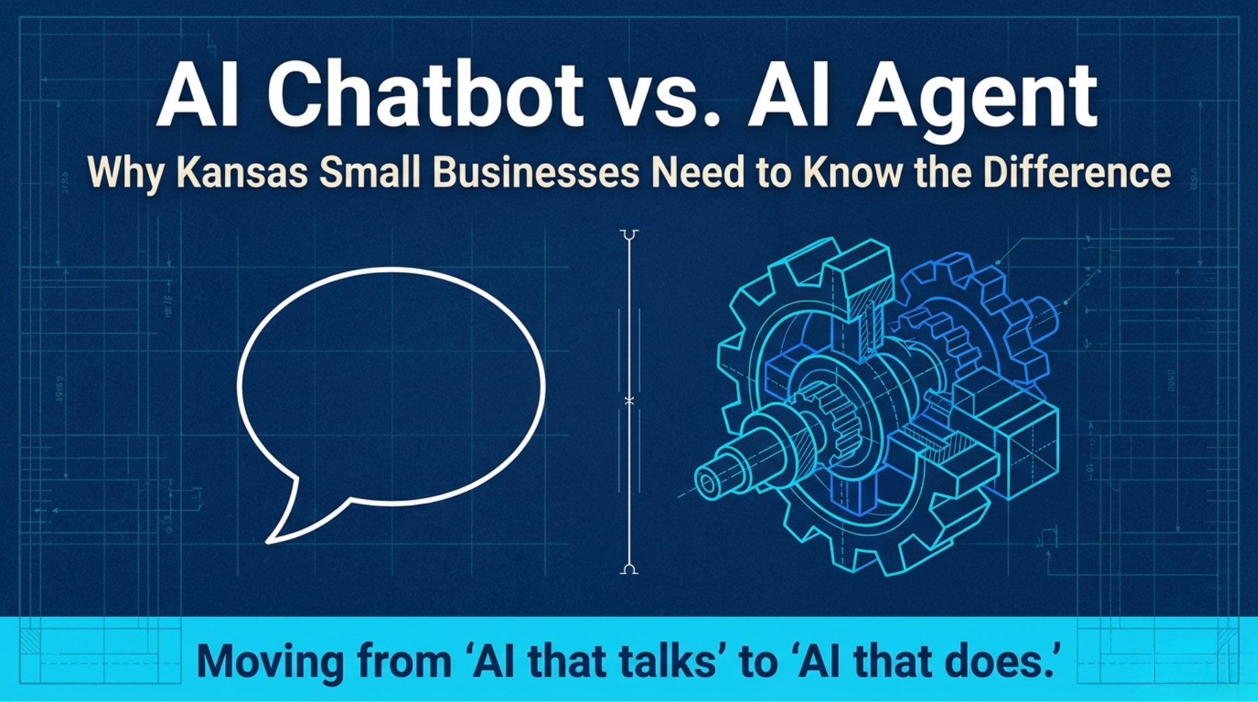 Featured image for blog article titled: AI Chatbot vs AI Agent: Why Kansas Small Businesses Need to Know the Difference