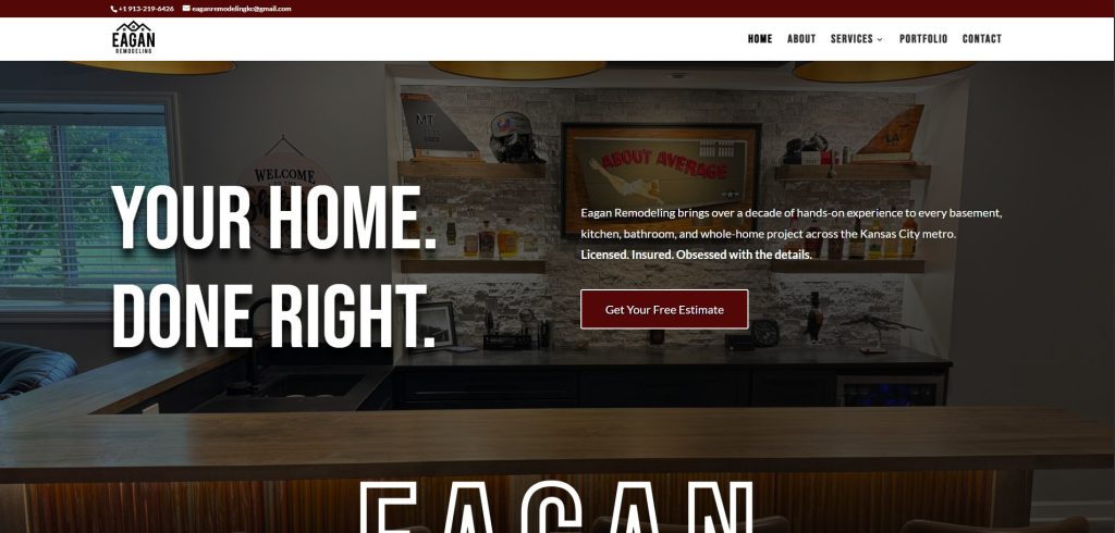 The Eagan Remodeling homepage, a website built by Wildman Web Solutions
