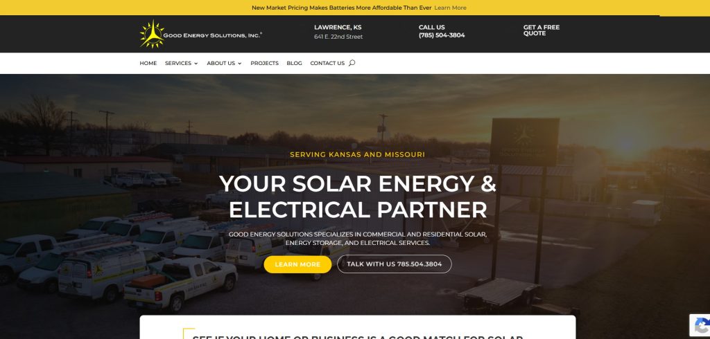 The Good Energy Solutions homepage, a website built by Wildman Web Solutions