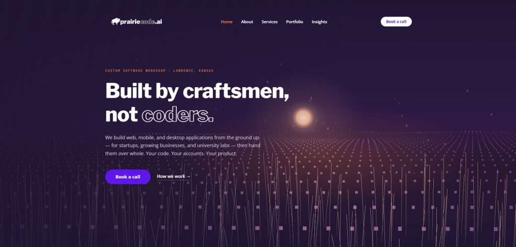 The Prairie Code homepage, a website built by Wildman Web Solutions