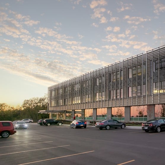 The Wildman Web Solutions office building at sunset