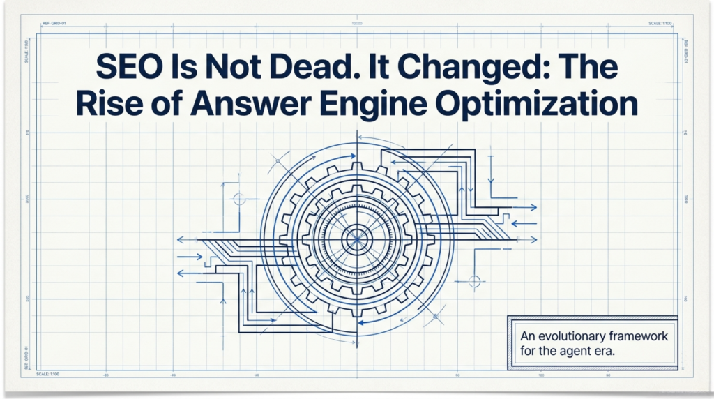 Article Title Slide with Text: SEO is not dead. it changed: the rise of answer engine optimization
